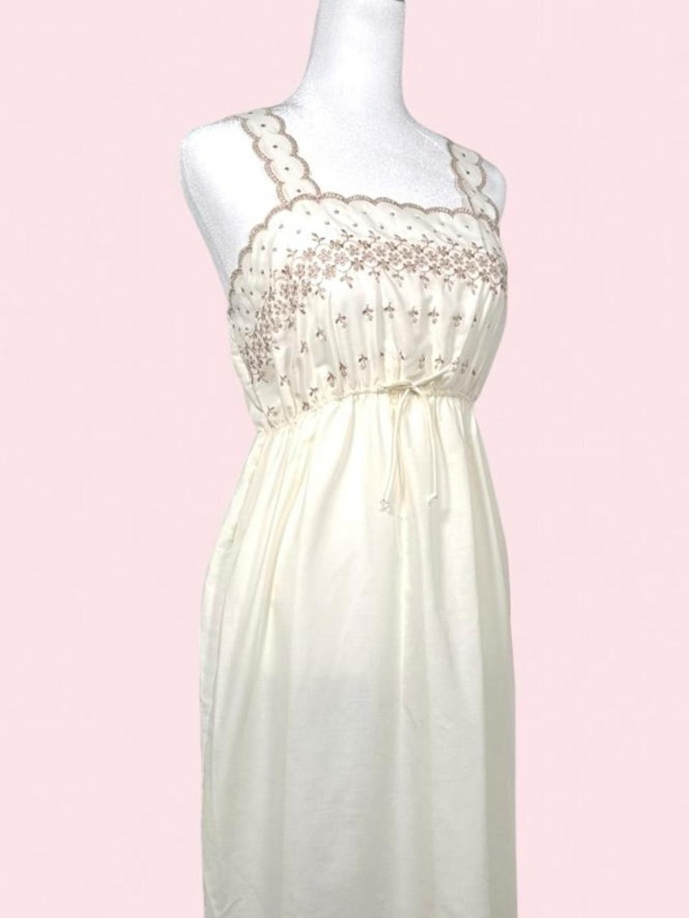 Vintage 70s Boho Prairie White Maxi Dress, Night Gown, Size Small